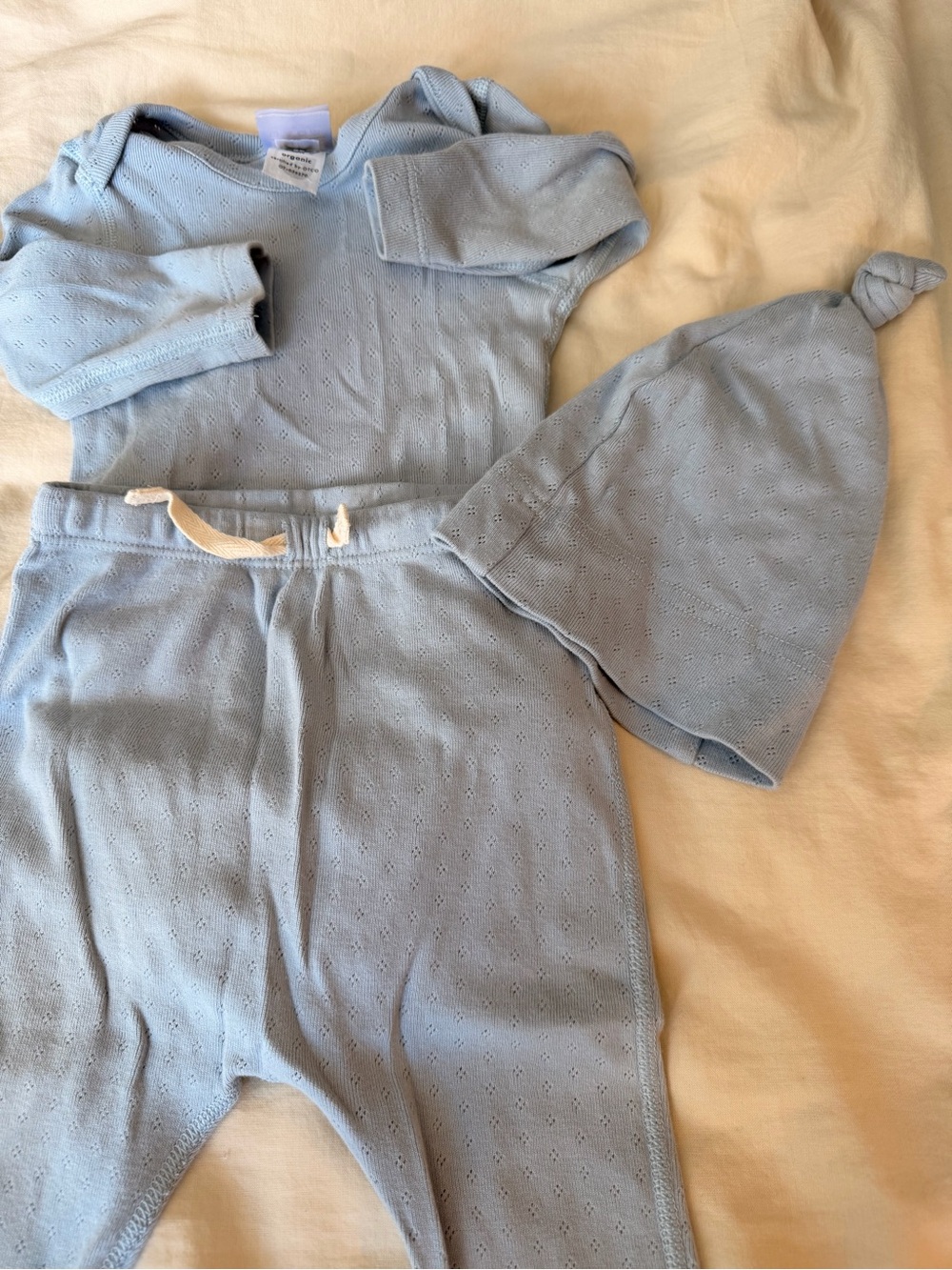 Hanna Andersson Light Blue Knit pointelle Baby Matching Set with Hat